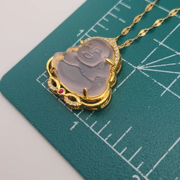 Pink Buddha Pendant Necklace 18k Gold Plated Stainless Steel Lip Chain - Picture 6 of 9